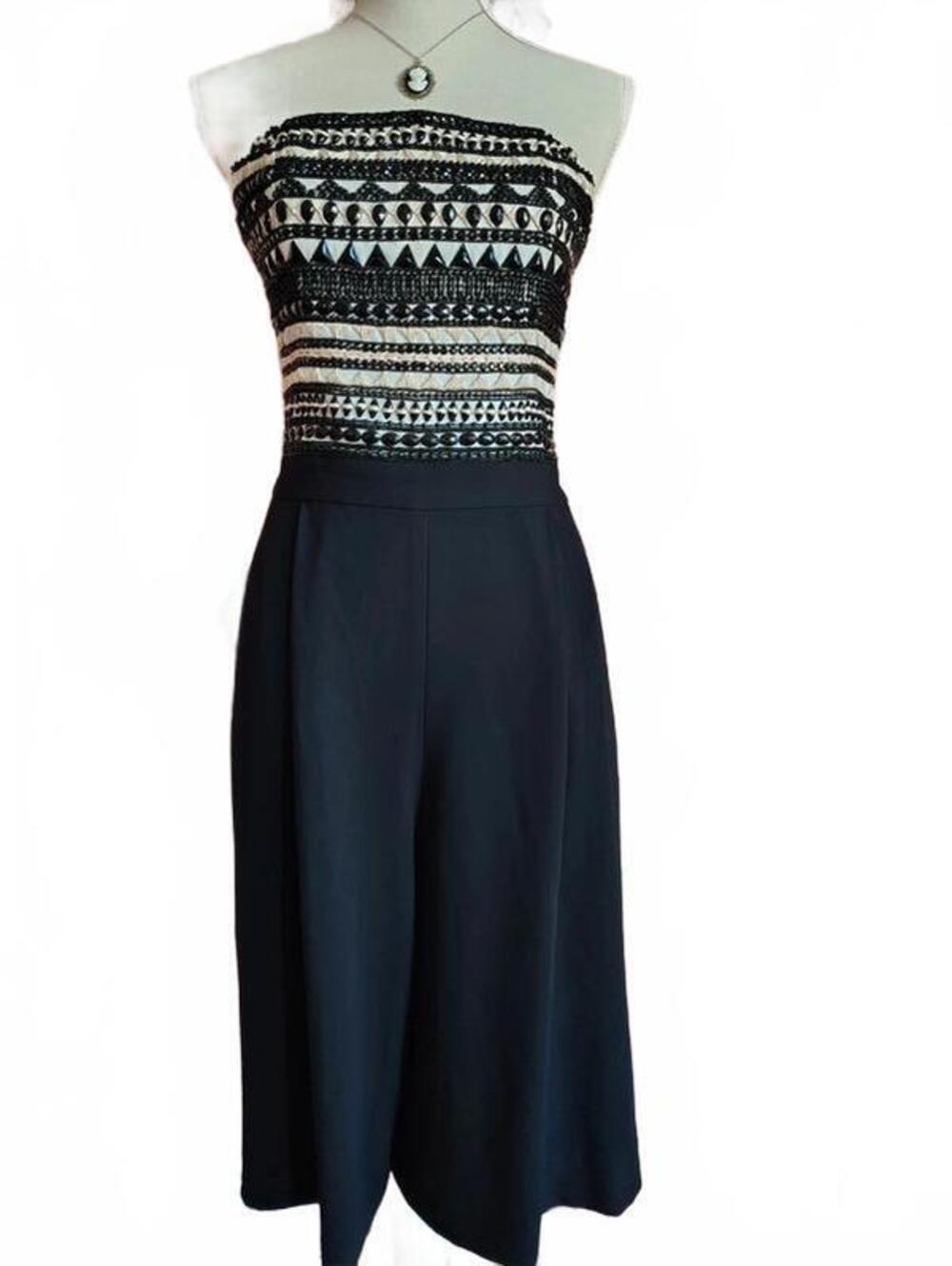 Alice + Olivia Emberly Beaded Gaucho Jumpsuit EUC Size 6